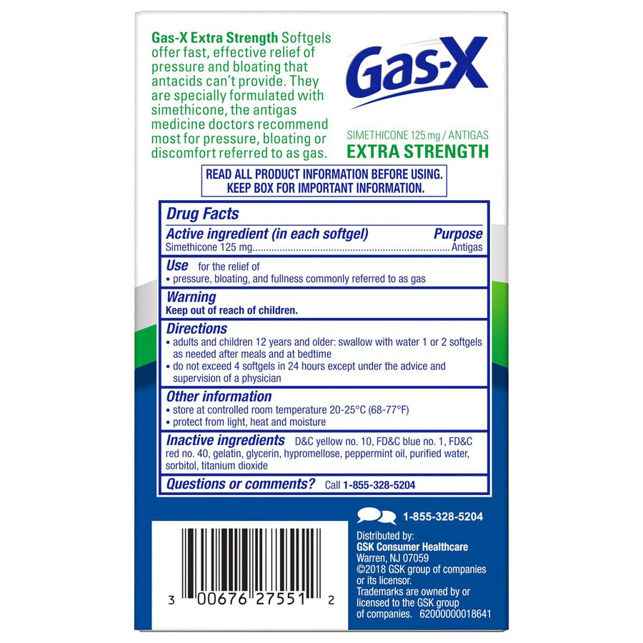 GasX Extra Strength Softgel, 125 mg, For Fast Relief From Gas